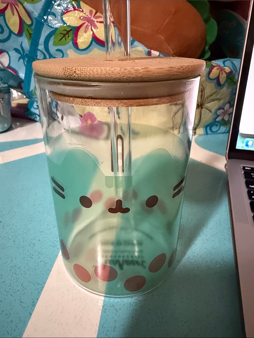 Pusheen Box 2023 Exclusive Cat Glass with Bamboo Lid (bubble tea)